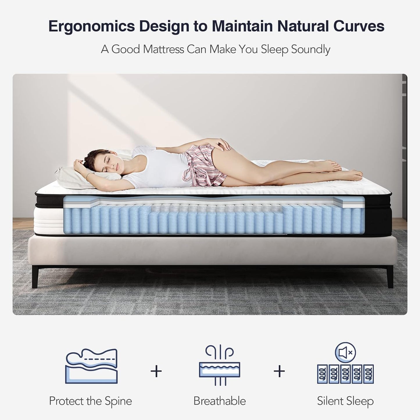 Twin XL Mattress, Hybrid Twin XL Mattress in a Box, 10 Inch Pocket Spring and Gel Memory Foam Mattress Twin XL, Medium Firm, Strong Edge Support, Certipur-Us, 100 Nights Trial